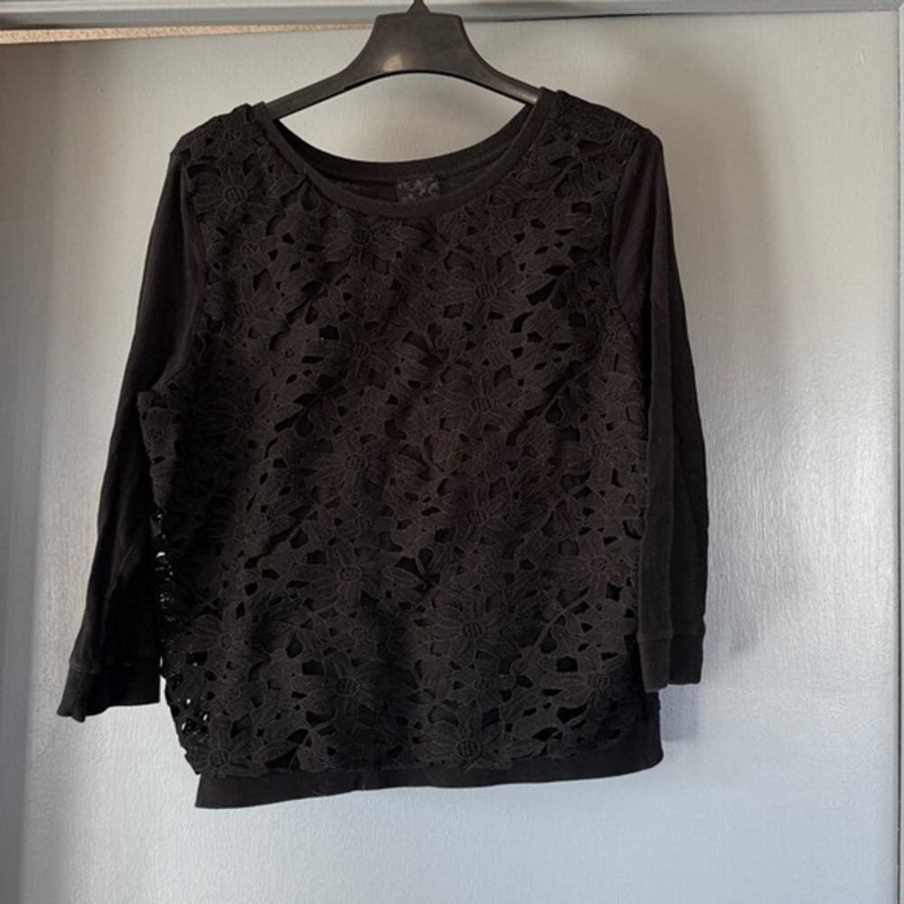 Black Wallpapher Floral Lace Whimsygoth Women's Pullover Top 3/4 Sleeves sz XL